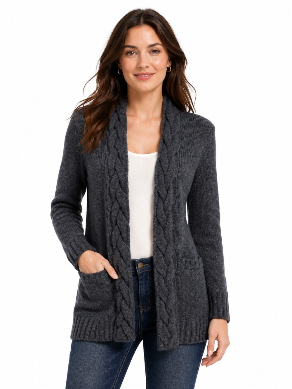 George ME Mark Eisen Cardigan S 4/6 Gray Wool Angora Cashmere Cable Knit